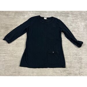 Lantana Top Womens Medium Ribbed Black Long Sleeve 100% Cotton Made in USA